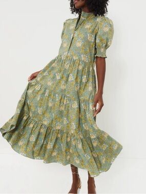 Tuckernuck Hyacinth House Bennett Tiered Maxi Dress in Leafy Floral Size Large